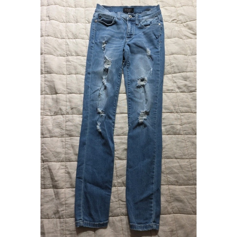Judy Blue Jeans Womens 3/26 Blue Light Wash Distressed Denim Skinny Mid Rise
